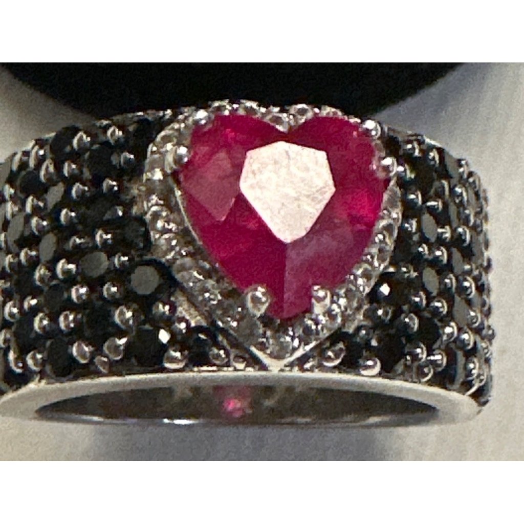 Victoria Wieck Sterling Silver Heart Red Gemstone Ring W/ Black & Silver Accent
